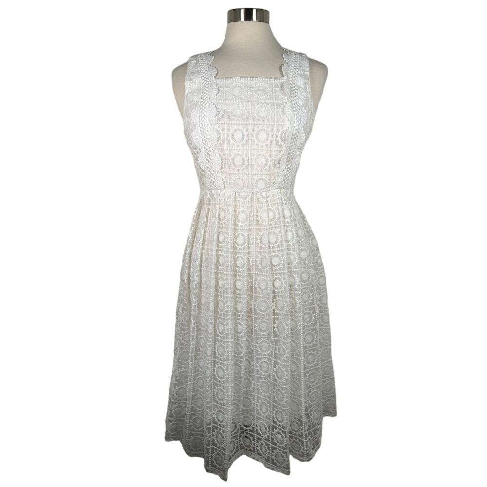 J by J.O.A Women's Embroidered Lace Midi Dress M Ivory White Sleeveless Formal